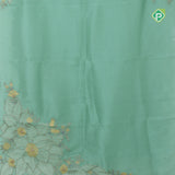 pista green big flower with leaf fancy batch work organza fancy saree