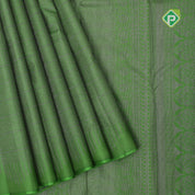 Emarald green gold zari small butta lines self gold zari zig zag border all over weaved silk saree