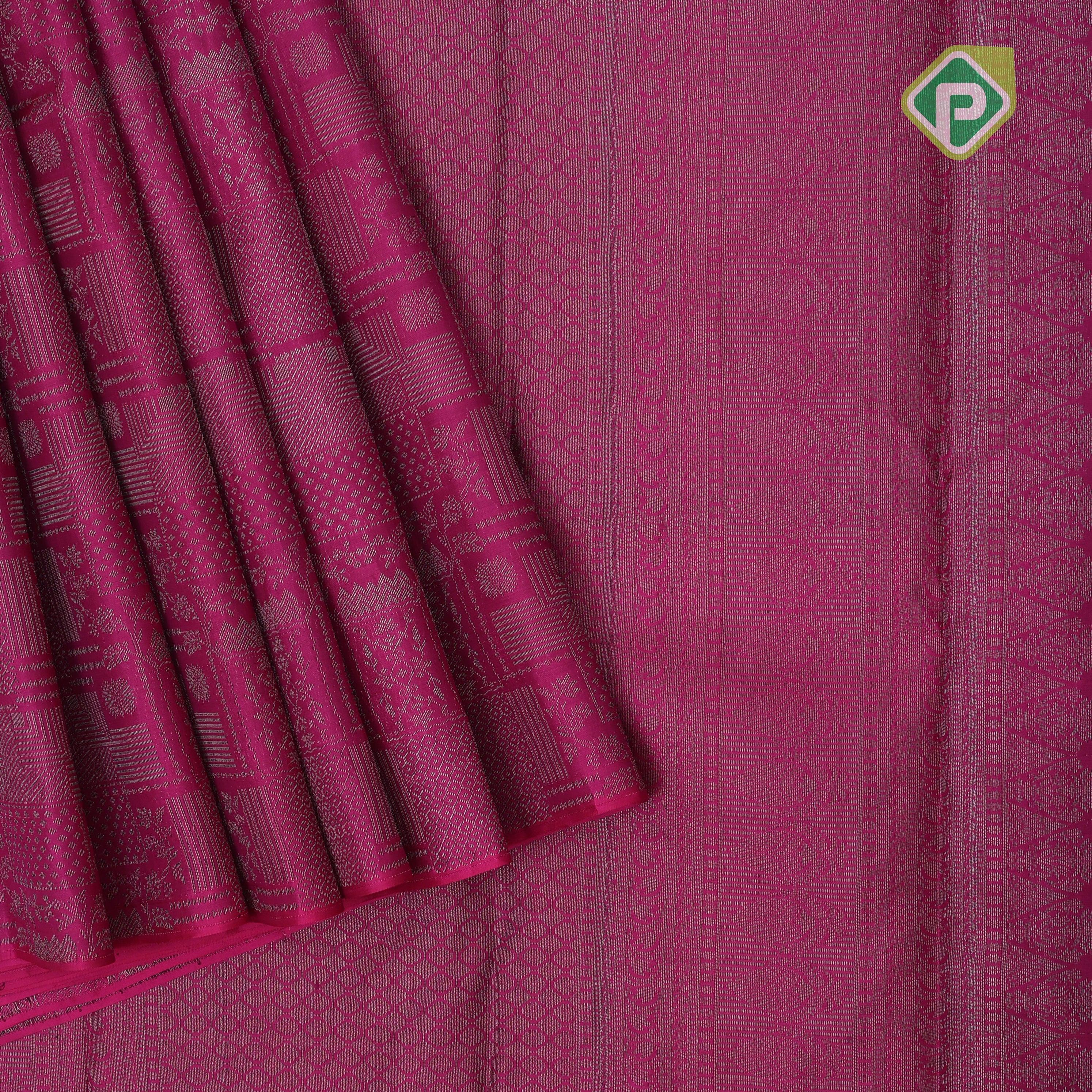 purple with neem zari fancy design blocks borderless all over weaved design silk saree