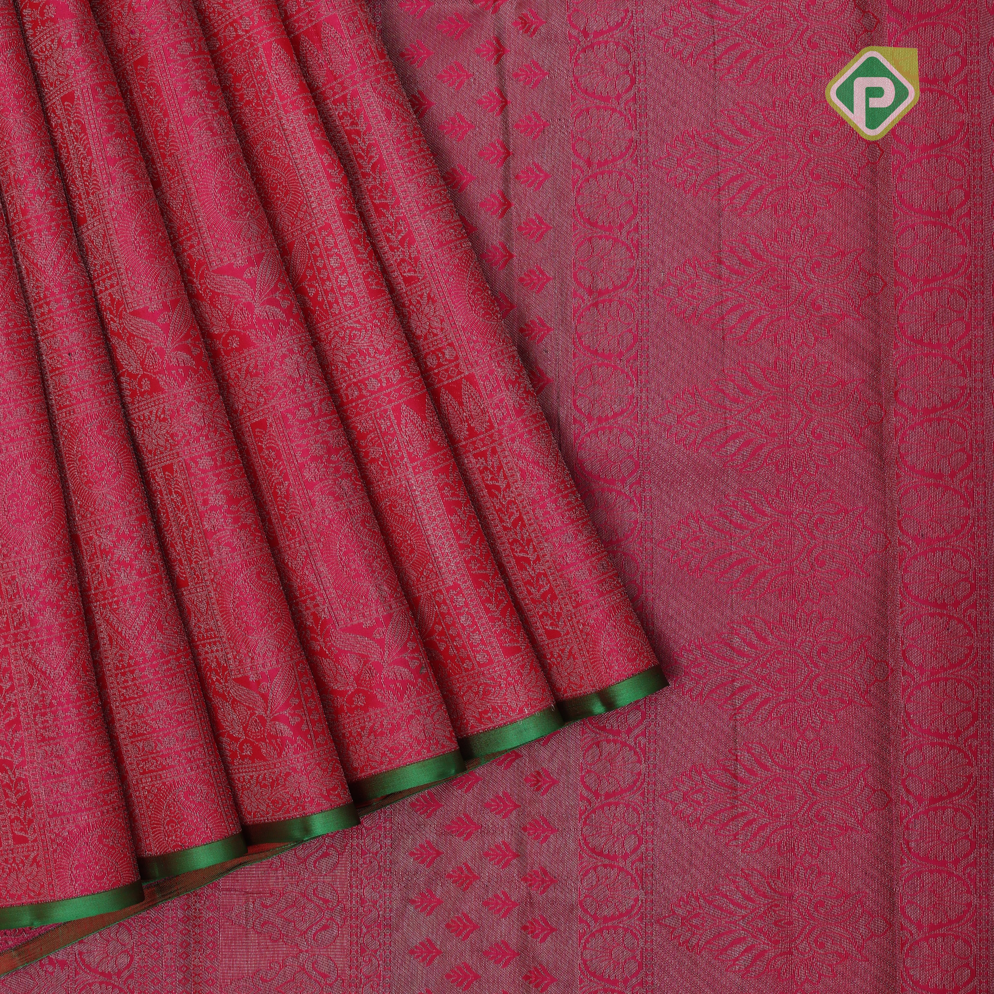 banana yellow neem zari self design boxes pink edge border all over weaved silk saree