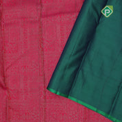 banana yellow neem zari self design boxes pink edge border all over weaved silk saree