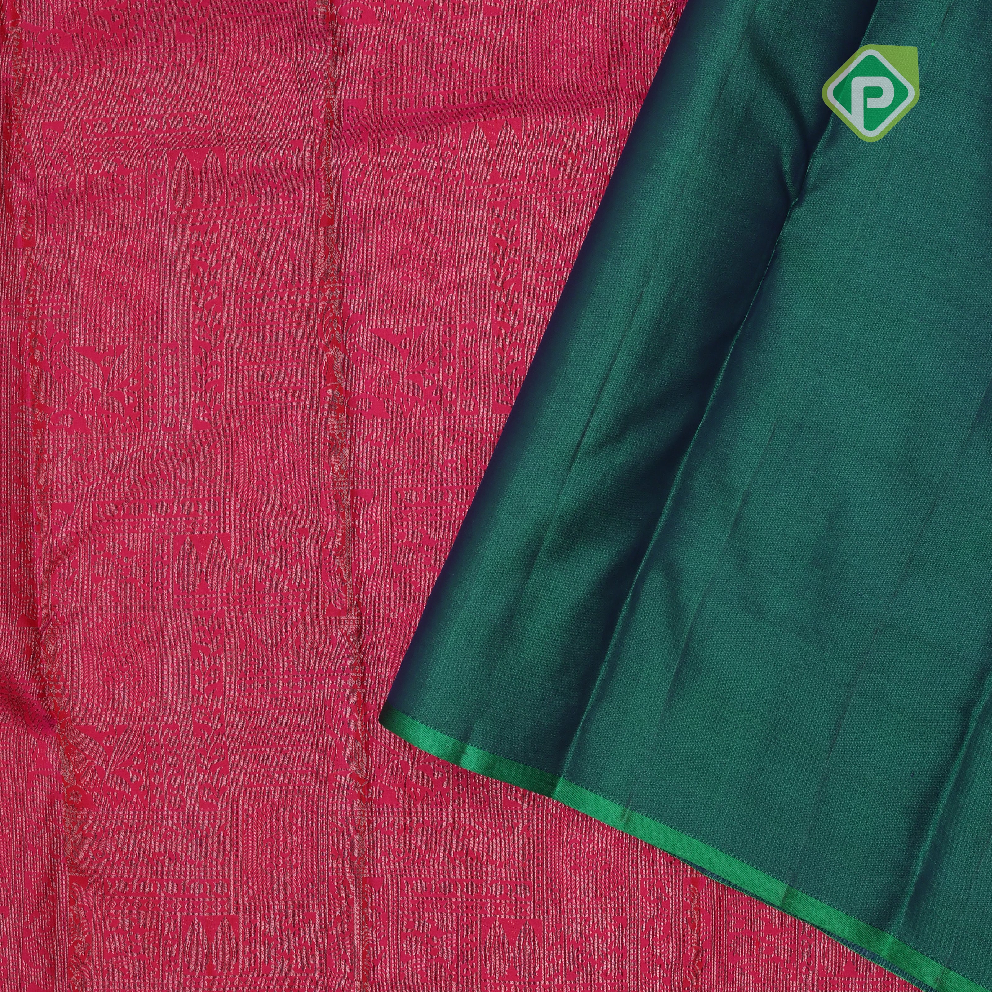 banana yellow neem zari self design boxes pink edge border all over weaved silk saree