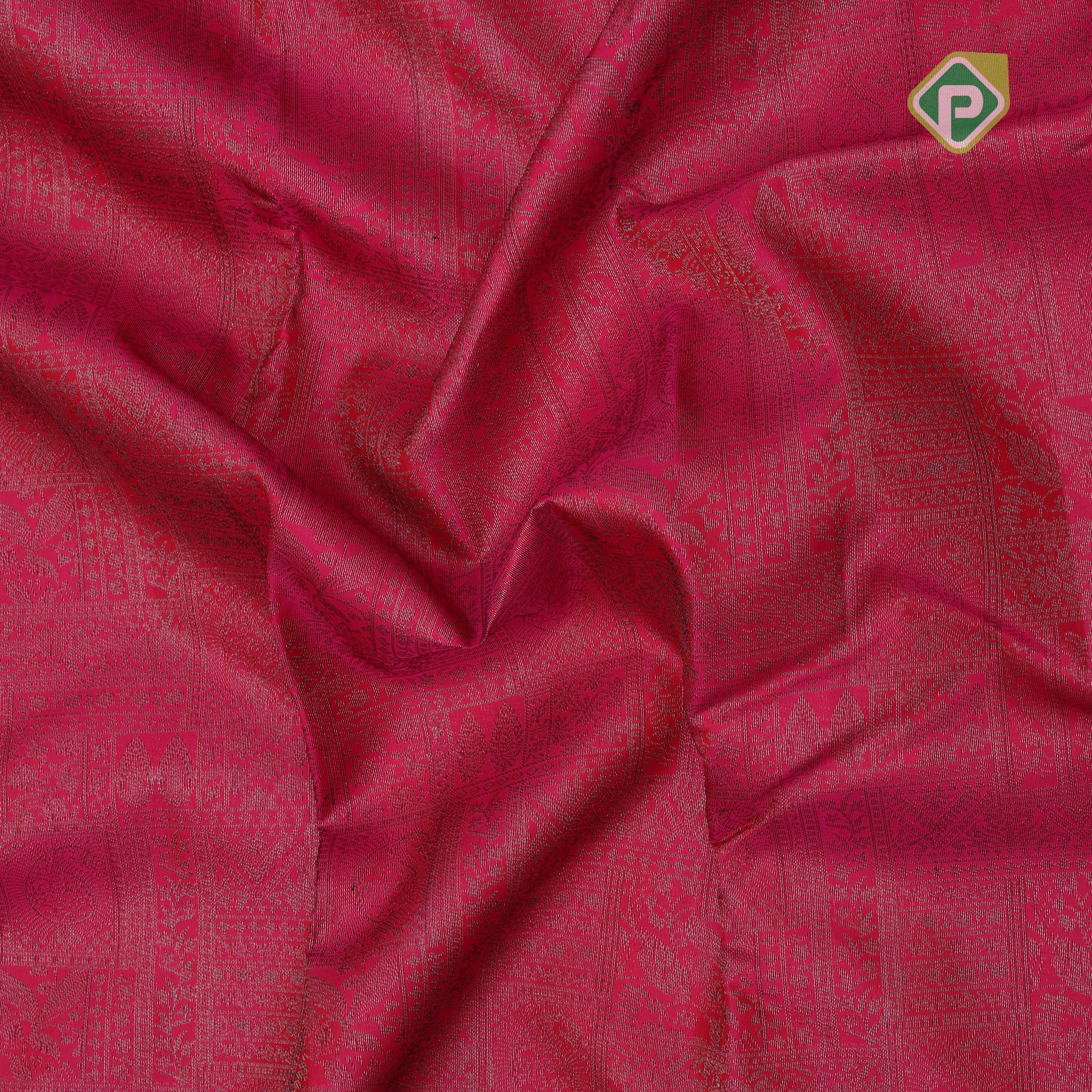 banana yellow neem zari self design boxes pink edge border all over weaved silk saree