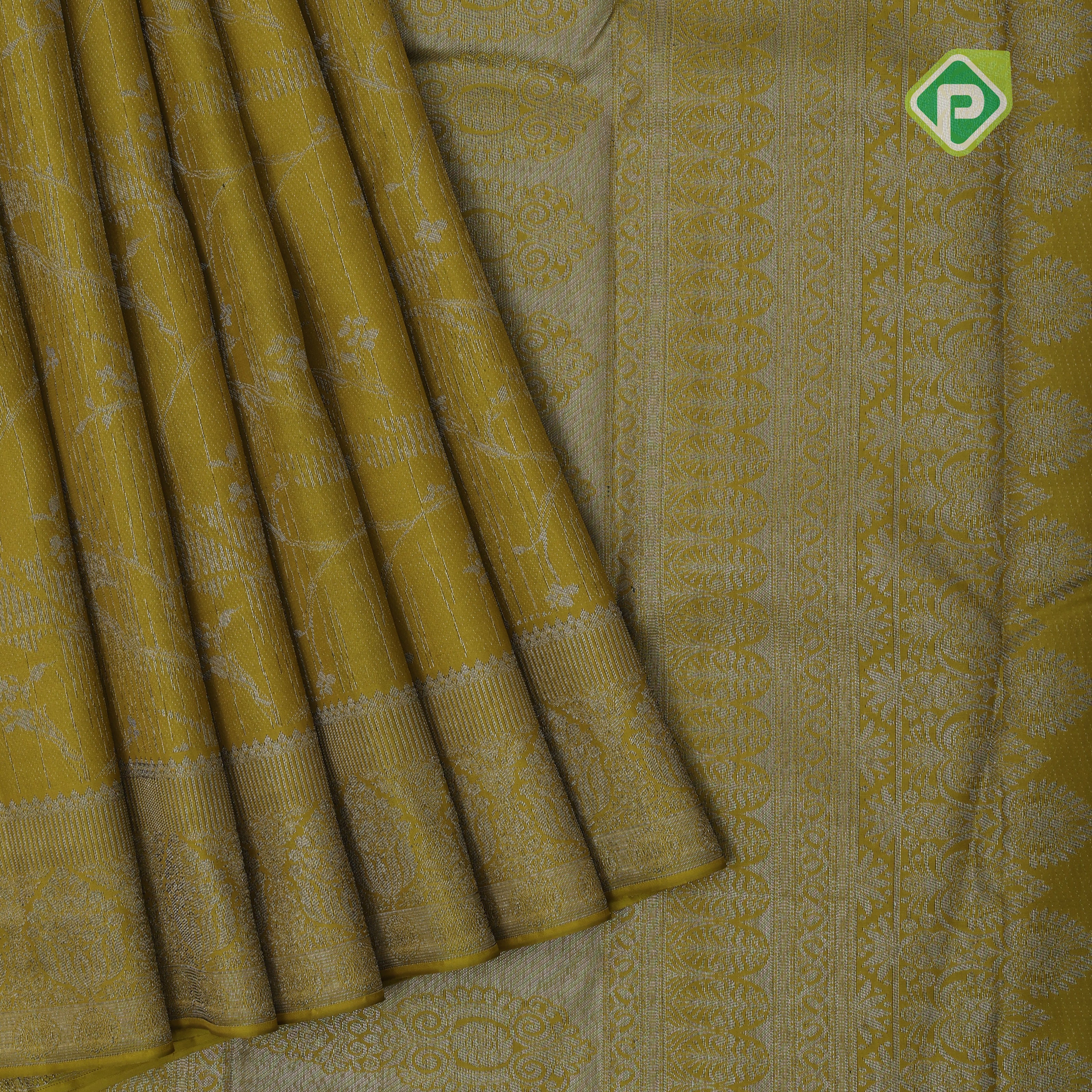 retro yellow neem zari small grand floral self zari floral design border all over weaved silk saree