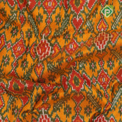 yellow base multi color ikkat design contrast green gold zari diamond border ikkat silk saree