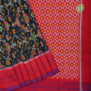 peacock blue with multi color ikkat design rani pink lines border ikkat silk saree