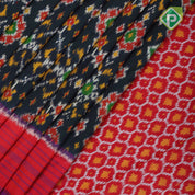 peacock blue with multi color ikkat design rani pink lines border ikkat silk saree