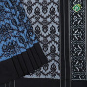 grey blue black ikkat design sold black border ikkat silk saree