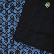 grey blue black ikkat design sold black border ikkat silk saree