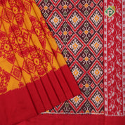 mango yellow red combination ikkat floral design solid red plain border ikkat silk saree