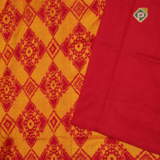 mango yellow red combination ikkat floral design solid red plain border ikkat silk saree