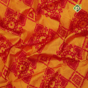 mango yellow red combination ikkat floral design solid red plain border ikkat silk saree