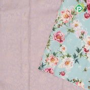 Lavender gold zari grand floral design cardamon green base fancy floral printed border digital print silk saree