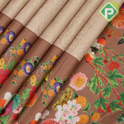 Mint copper silver zari grand floral design fancy floral printed border digital print silk saree