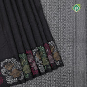 Black and zari grand self weaved design self multi color big fancy flower butta border Luxury black silk saree