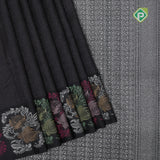 Black and zari grand self weaved design self multi color big fancy flower butta border Luxury black silk saree