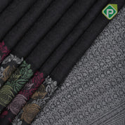 Black and zari grand self weaved design self multi color big fancy flower butta border Luxury black silk saree