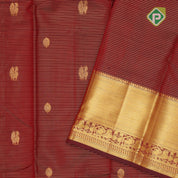 maroon red gold zari lines peacock rudraksham butta self gold zari bavanji border traditional silk saree