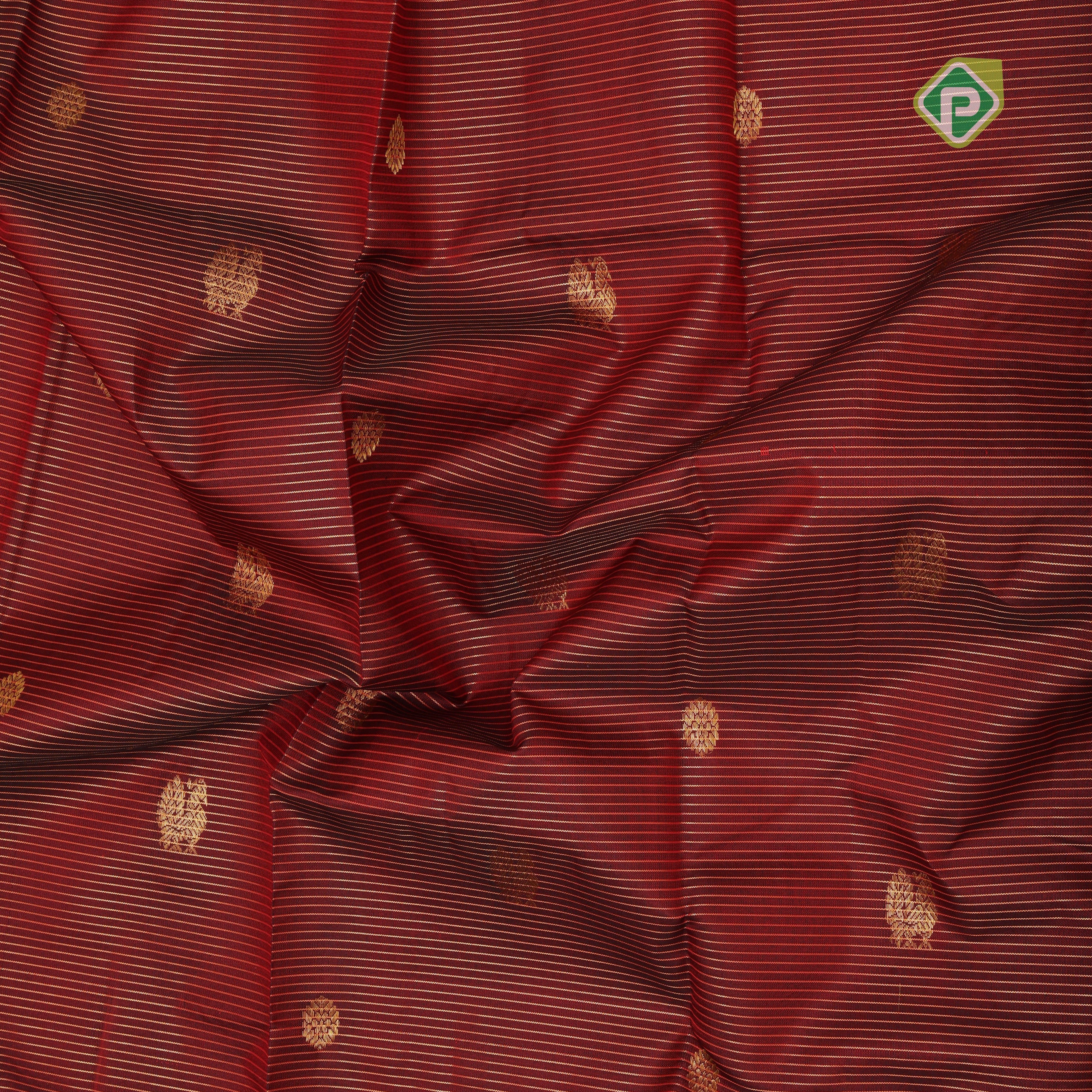 maroon red gold zari lines peacock rudraksham butta self gold zari bavanji border traditional silk saree