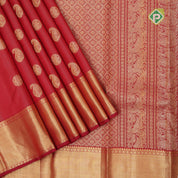 Rani red gold zari chakkaram mango butta self gold zari zig zag design border koorai silk saree