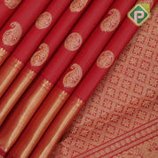 Rani red gold zari chakkaram mango butta self gold zari zig zag design border koorai silk saree