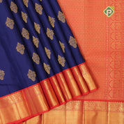Royal gold zari fancy floral butta design red gold zari peacock lines border traditional retro silk saree