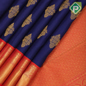 Royal gold zari fancy floral butta design red gold zari peacock lines border traditional retro silk saree