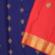 Royal gold zari fancy floral butta design red gold zari peacock lines border traditional retro silk saree