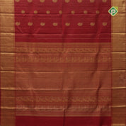 Rani red gold zari chakkaram mango butta self gold zari zig zag design border koorai silk saree