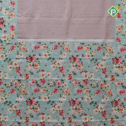 Lavender gold zari grand floral design cardamon green base fancy floral printed border digital print silk saree