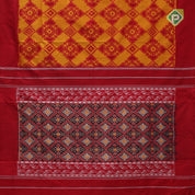 mango yellow red combination ikkat floral design solid red plain border ikkat silk saree