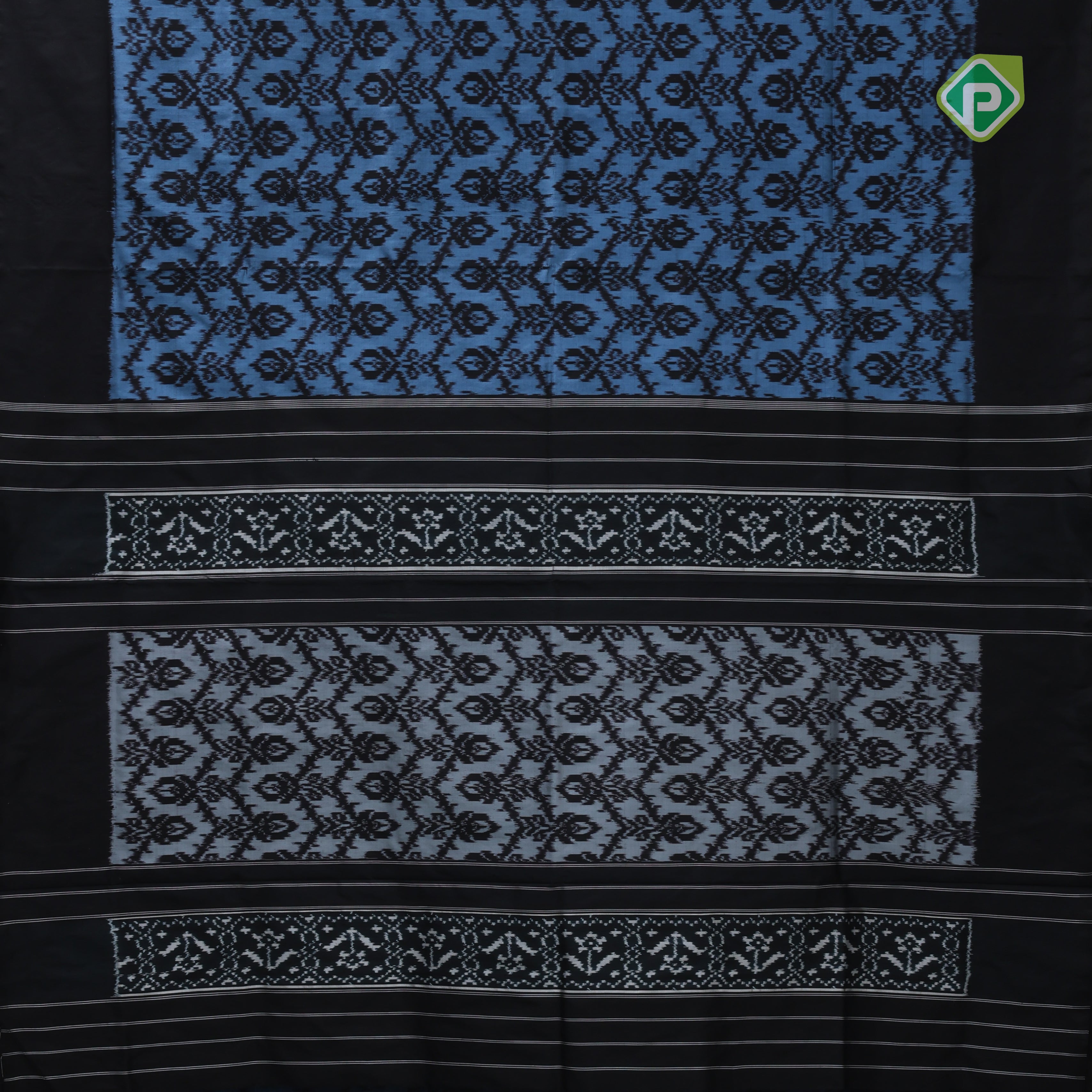 grey blue black ikkat design sold black border ikkat silk saree