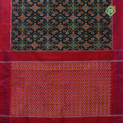 peacock blue with multi color ikkat design rani pink lines border ikkat silk saree