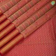 Rani red gold zari silk thread work multi design stripes self gold zari mayilkan design border grand silk saree
