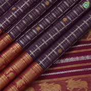 Mulberry color silver and gold zari checks and butta red gold zari kamadhenu butta border Kora silk saree
