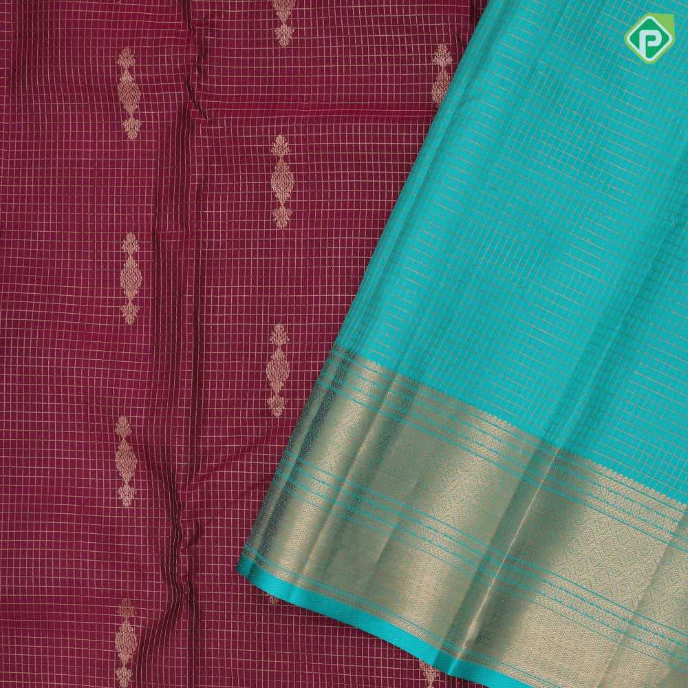 Beetroot Gold Zari Vairaoosi Checks Jimikki Design Rexsona Green Mayilkan Border Design Traditional Silk Saree