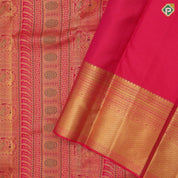 Rani red gold zari silk thread work multi design stripes self gold zari mayilkan design border grand silk saree