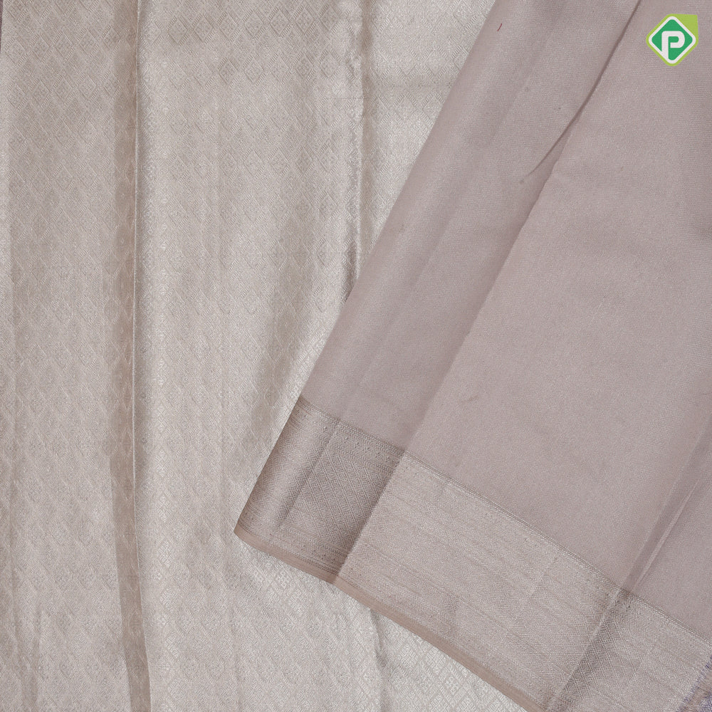 Pewter pink silver zari by zari diamond checks tissue weaved peach silver zari diamond border tissue silk saree