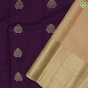 Purple violet gold zari fancy thilagam butta contrast sandal gold zari multi design line border gift silk saree
