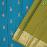 Rexsona Green Gold Zari Thilagam Butta Design Olive Green Peacock Border Design Pure Mix Silk Saree