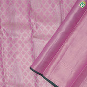 Baby pink silver zari grand cross checks fancy mango self plain background dancing women posture tissue silk saree