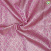Baby pink silver zari grand cross checks fancy mango self plain background dancing women posture tissue silk saree