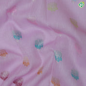 Pewter pink silver zari multi color thread flower butta yellow silver zari fancy border kora linen silk saree