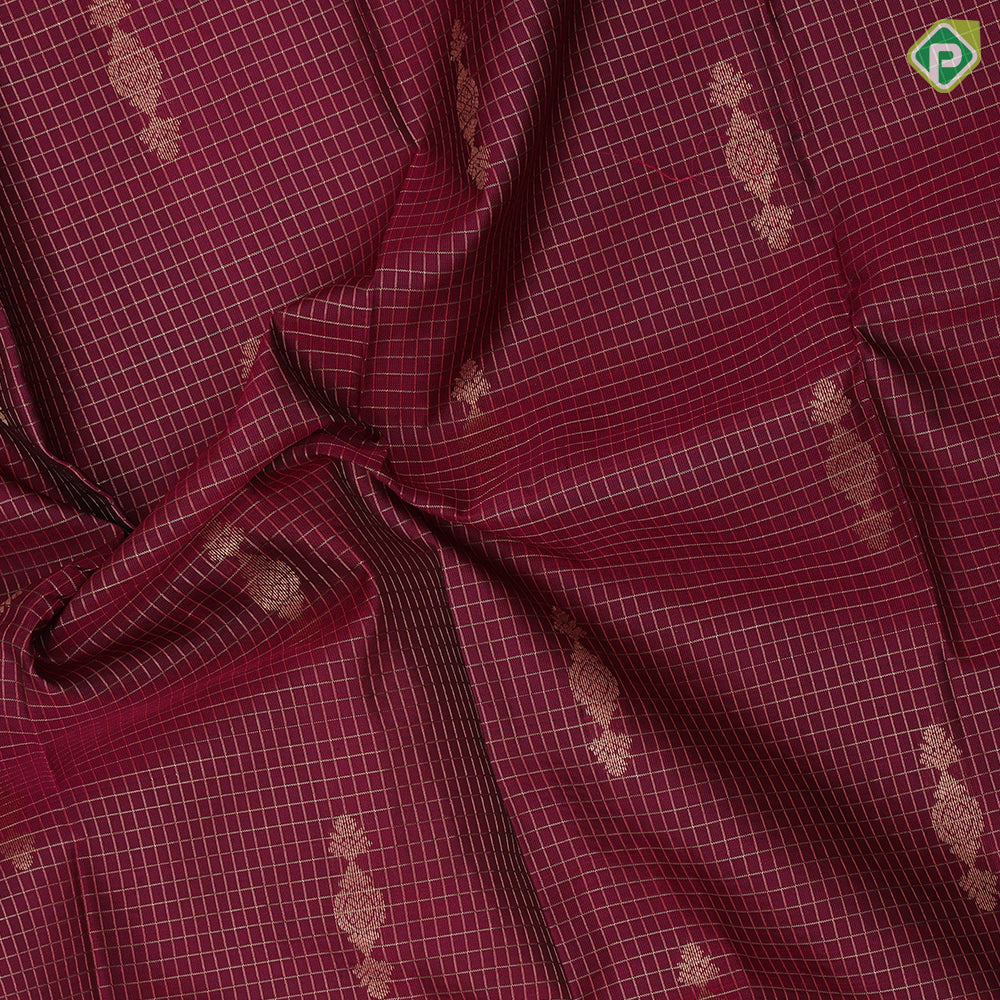 Beetroot Gold Zari Vairaoosi Checks Jimikki Design Rexsona Green Mayilkan Border Design Traditional Silk Saree