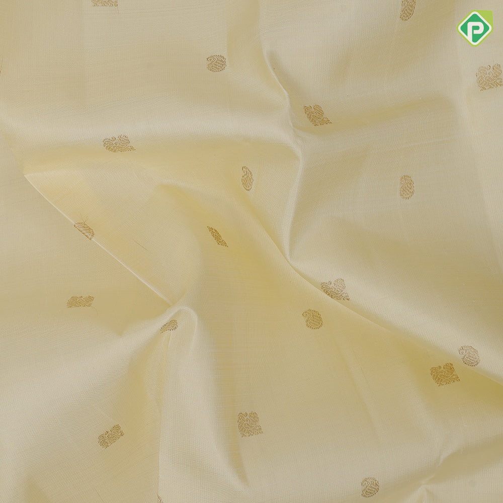 Milk White gold zari mango and annam butta design gold zari yaali butta padded blue gold zari rette pett border traditional silk saree