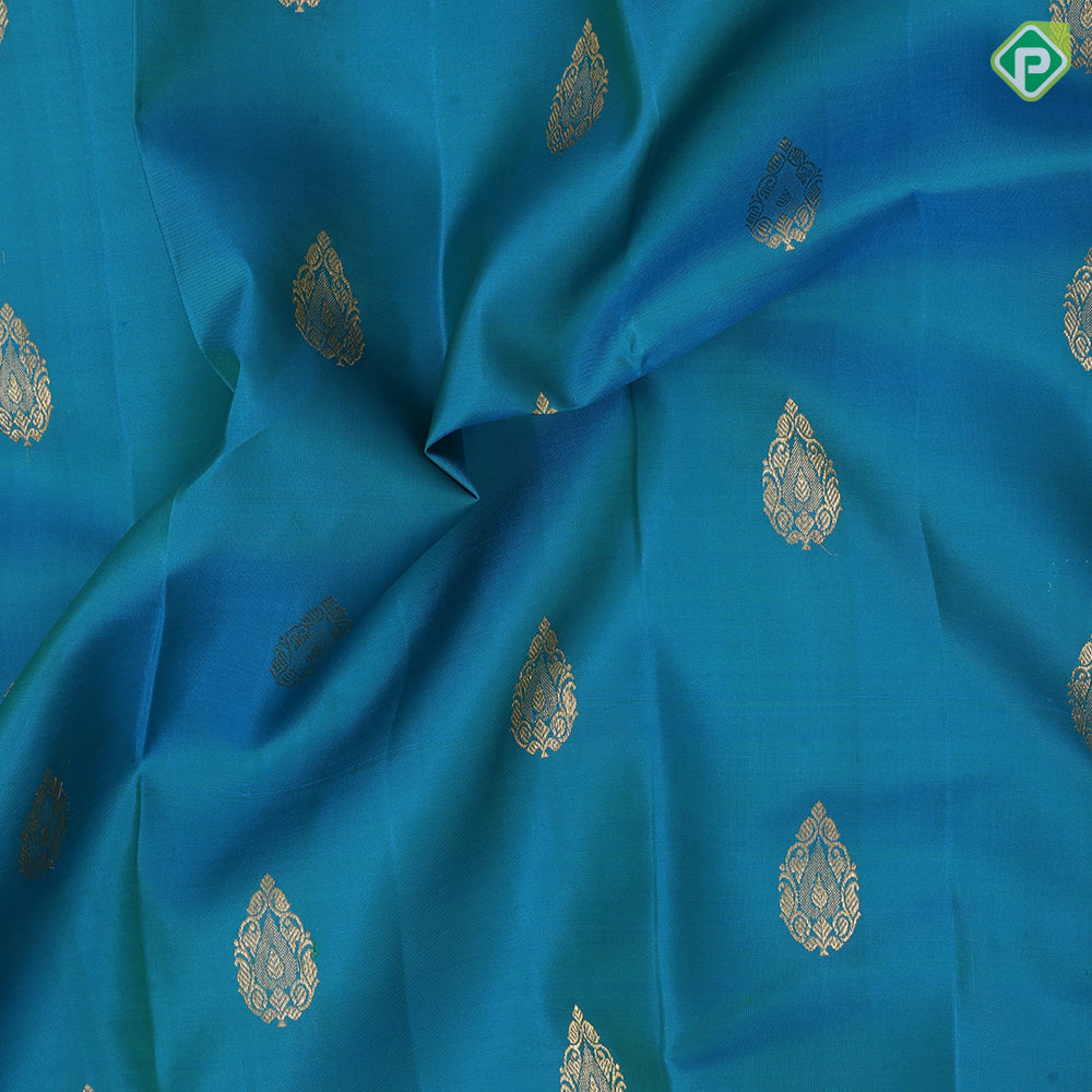 Rexsona Green Gold Zari Thilagam Butta Design Olive Green Peacock Border Design Pure Mix Silk Saree