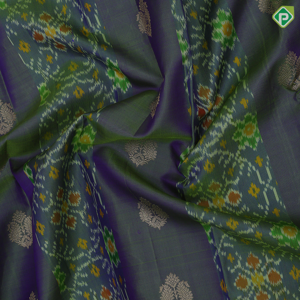Sage Green Gold Zari Mango Floral Ikkat Design Rani Pink Mango Floral Border Design Trendy Silk Saree