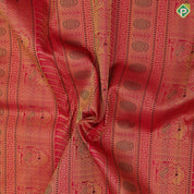 Rani red gold zari silk thread work multi design stripes self gold zari mayilkan design border grand silk saree