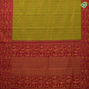 green and yellow combo gold zari kattam design tomato red gold zari vanasingaram design green edge border traditional silk saree