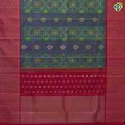 Sage Green Gold Zari Mango Floral Ikkat Design Rani Pink Mango Floral Border Design Trendy Silk Saree